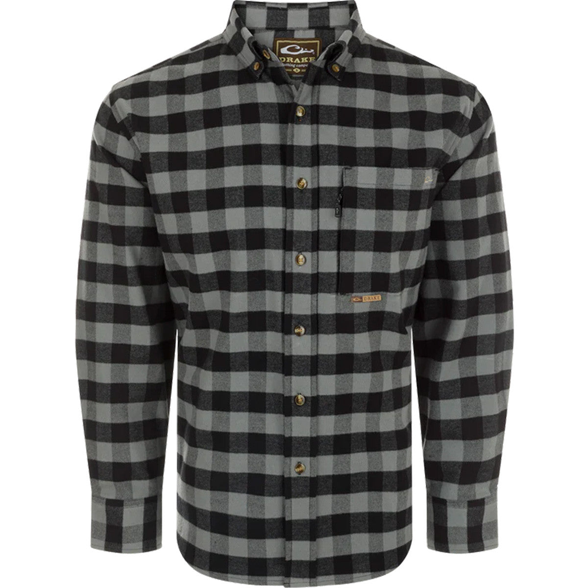 Drake Waterfowl Autumn Brushed Twill Buffalo Plaid Long Sleeve, Monument Grey Variation