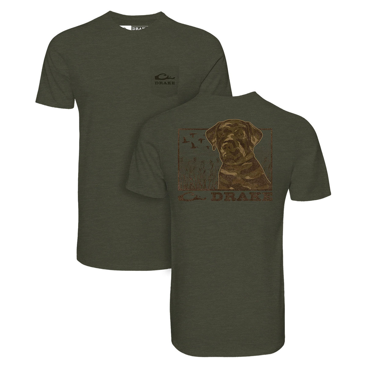 Image of the Drake Waterfowl Youth Chocolate Lab T-Shirt in Olive