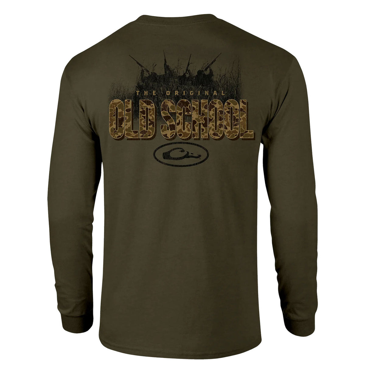 Drake Waterfowl Old School Original Long Sleeve T-Shirt Image in Kalamata Olive