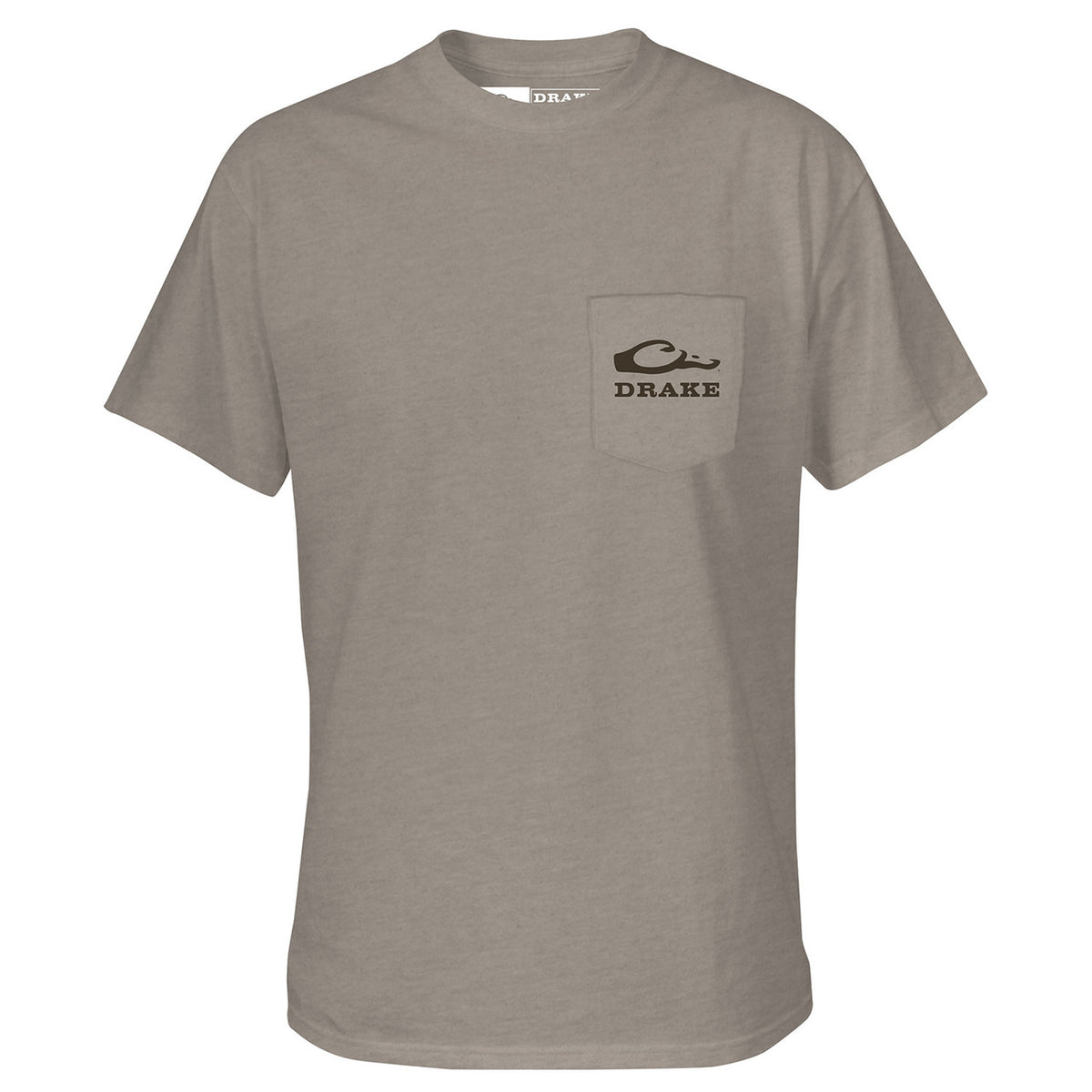 Drake Waterfowl Old School Lab Short Sleeve T-Shirt Front Image in Island Fossil Light Heather