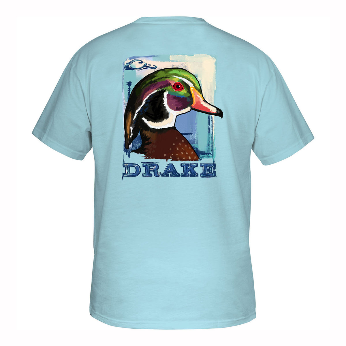 Drake Waterfowl Watercolor Wood Duck Cotton T-Shirt Back Image