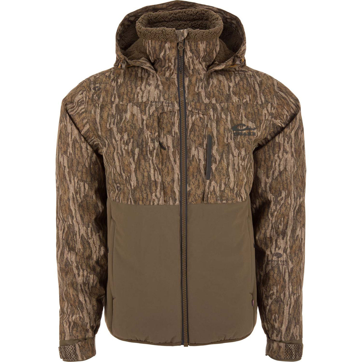 Drake Waterfowl LST BMF Eqwader Full Zip Jacket Image in Mossy Oak Bottomland
