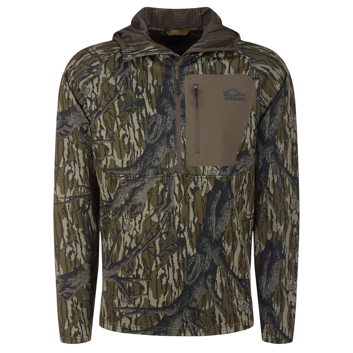 Drake Waterfowl Grid Fleece Half-Zip Hoodie Image in Mossy Oak Original Treestand