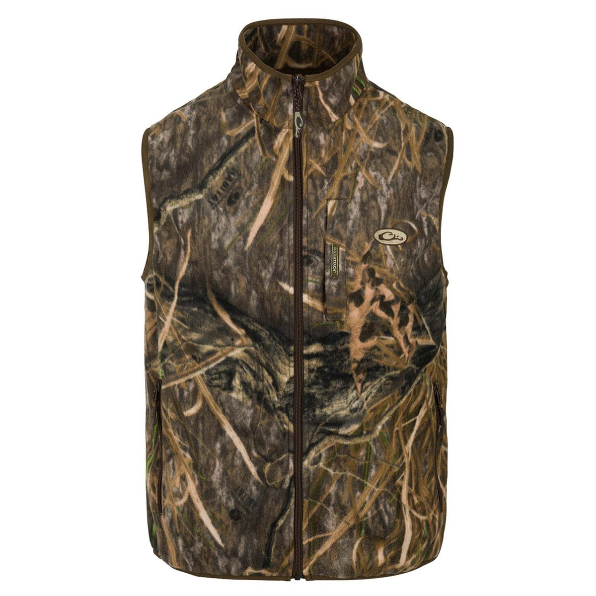 Drake Waterfowl MST Camo Camp Fleece Vest Image in Mossy Oak Shadow Grass