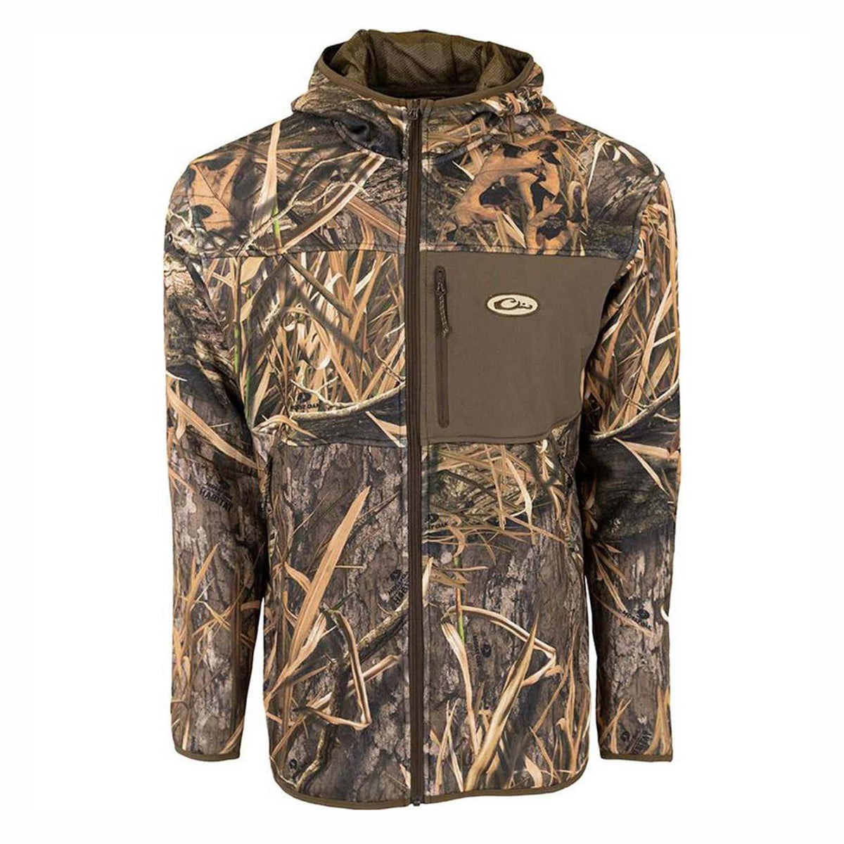 Drake Technical Performance Fleece Full Zip Jacket Image in Mossy Oak Habitat