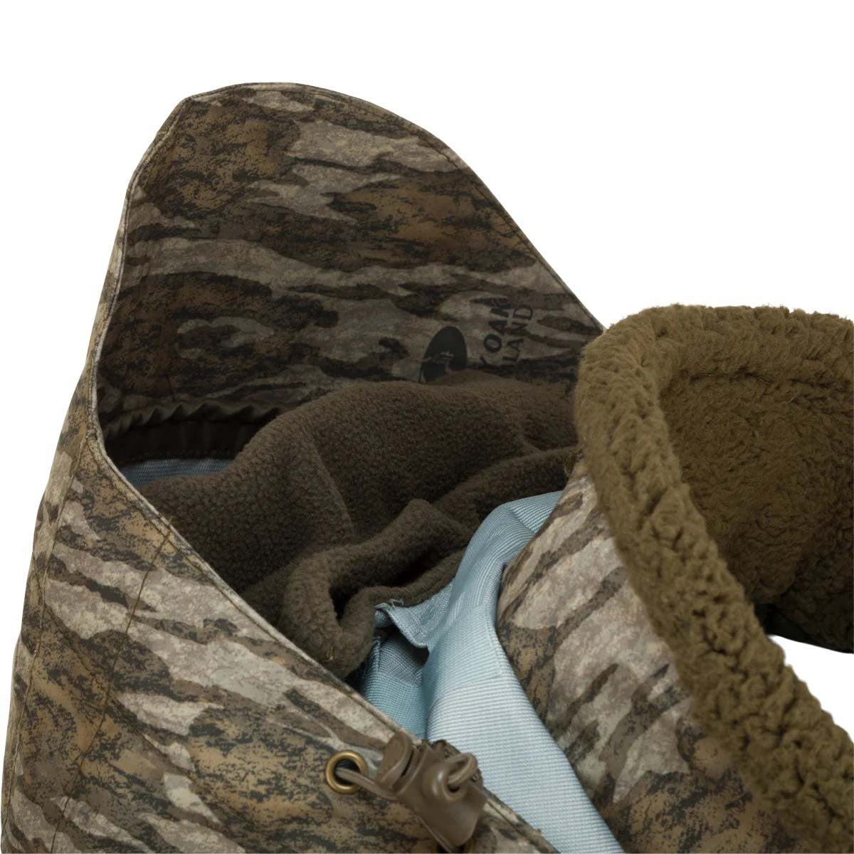 Drake Waterfowl LST Insulated Timber Jacket Hood Image in Mossy Oak Bottomland
