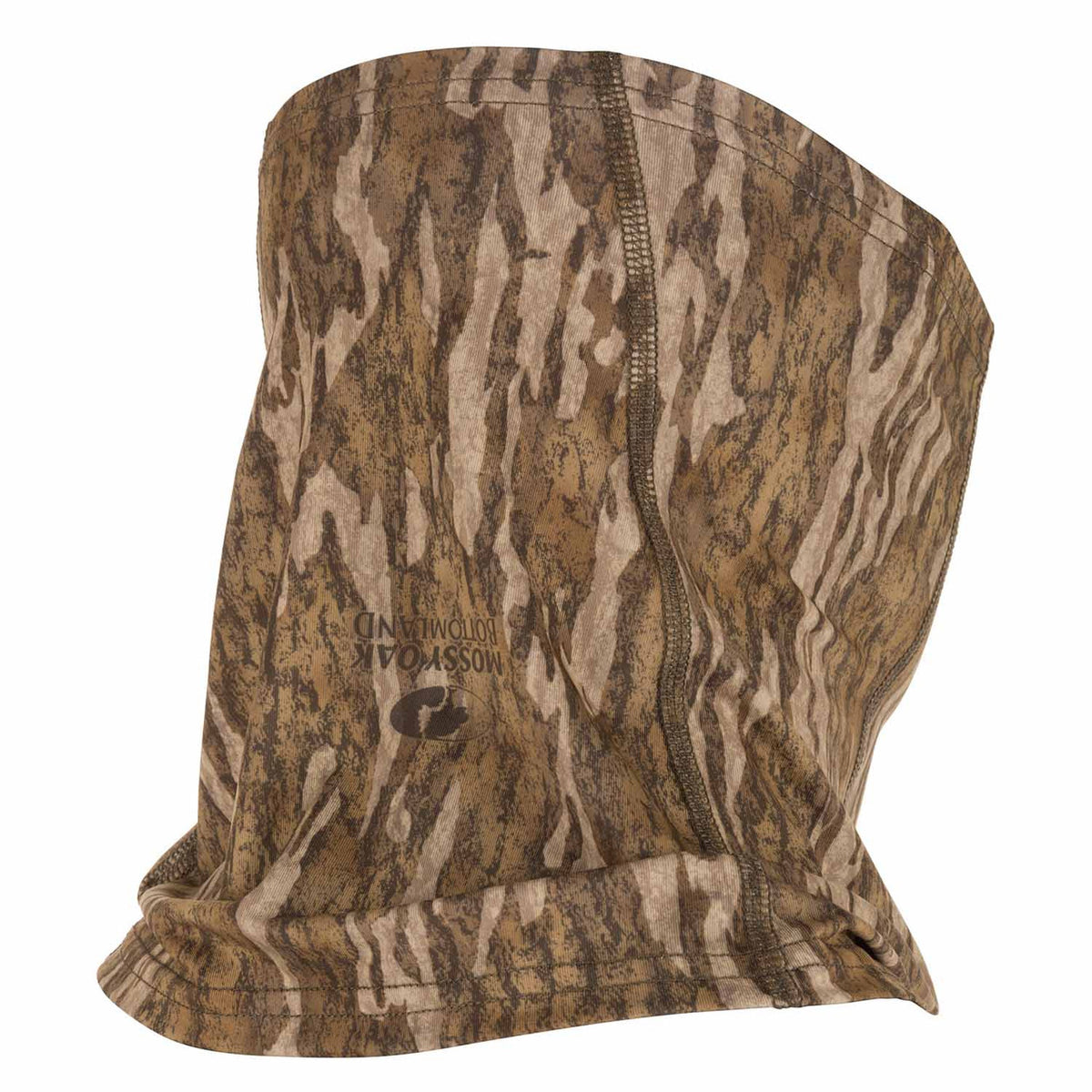 Drake Waterfowl Performance Stretch-Fit Half Mask Back Image in Mossy Oak Bottomland.