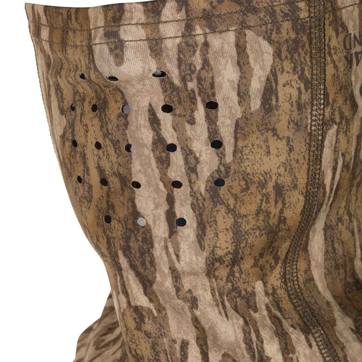 Drake Waterfowl Performance Stretch-Fit Half Mask Holes Image in Mossy Oak Bottomland.