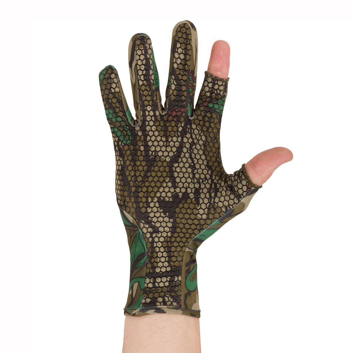 Drake Waterfowl Performance Stretch-Fit Shooter Turkey Gloves Palm Image in Mossy Oak Greenleaf
