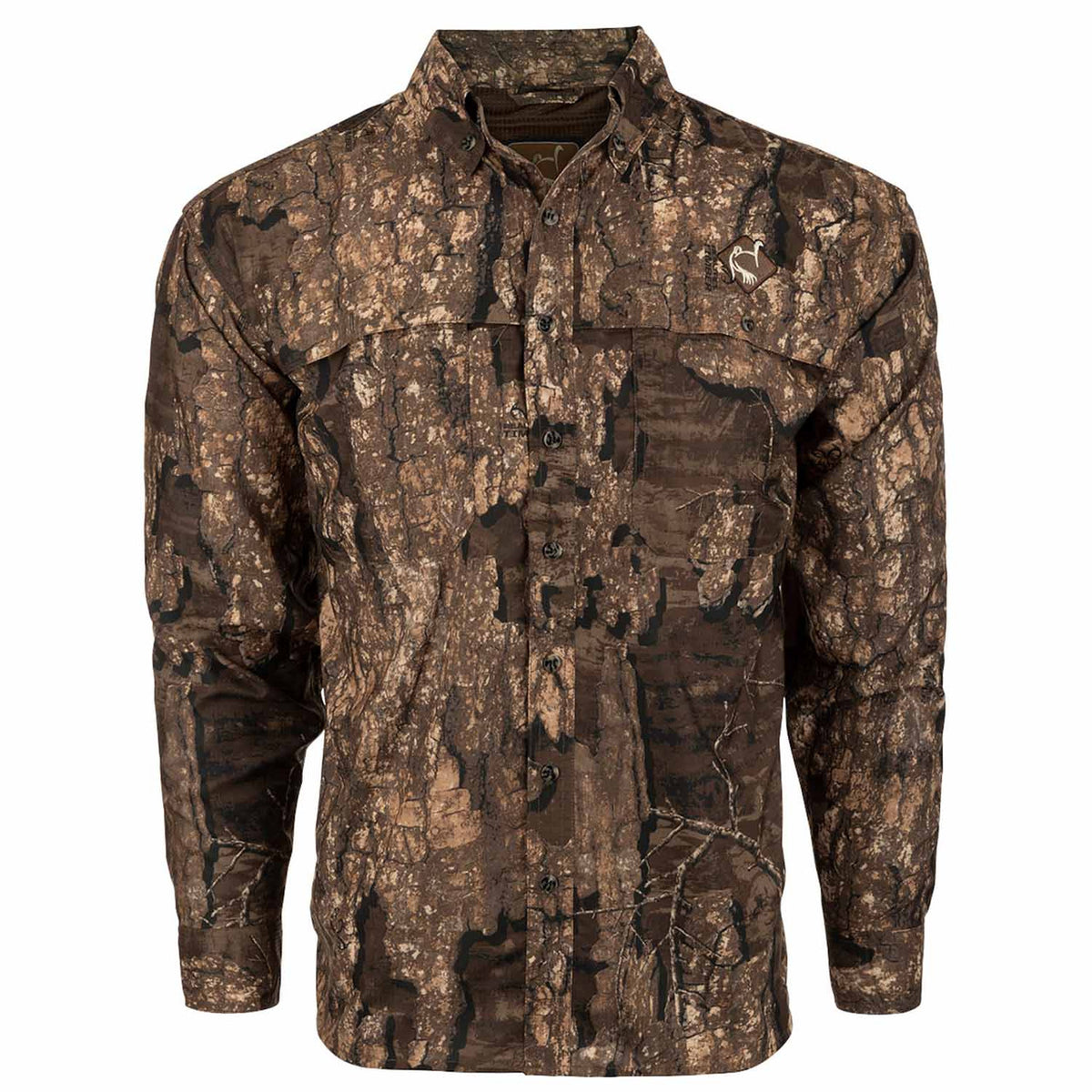 Drake Waterfowl Mesh Back Flyweight Turkey Shirt Front Image in Realtree Timber