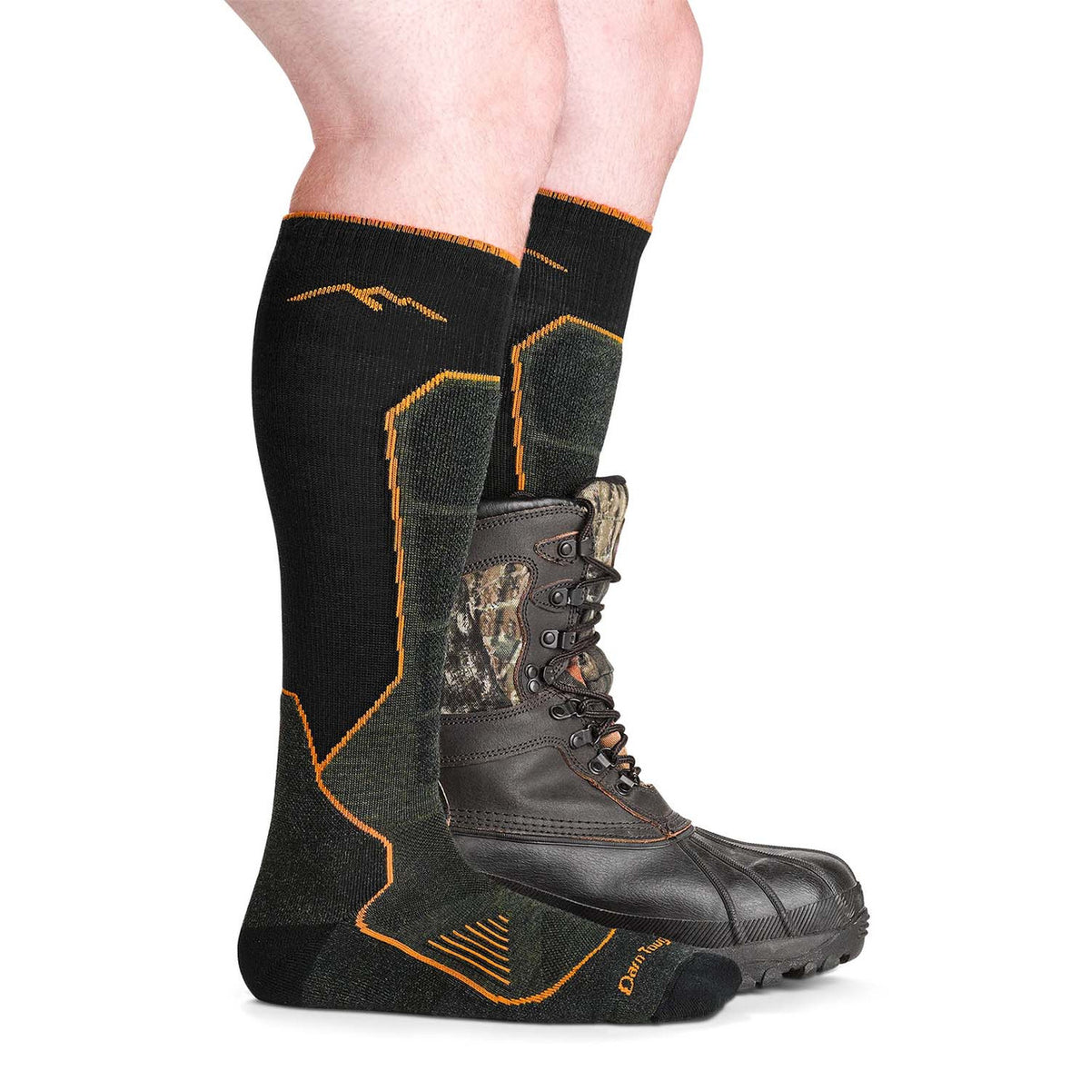 Darn Tough Over-the-Calf Midweight Hunting Socks IMAGE in boot