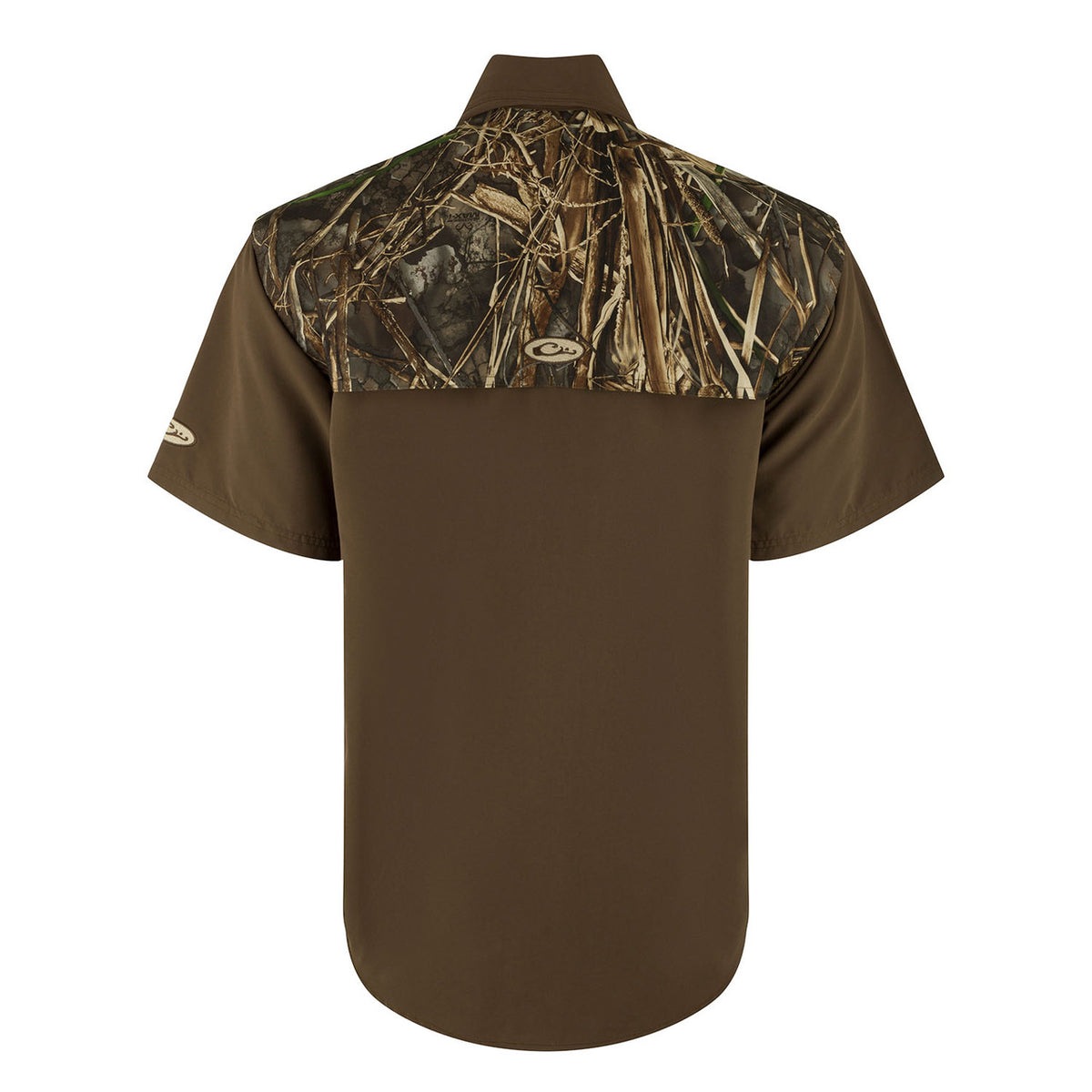 Drake EST Two Tone Camo Vented Wingshooter's Short Sleeve Shirt Back Image in Realtree Max 7