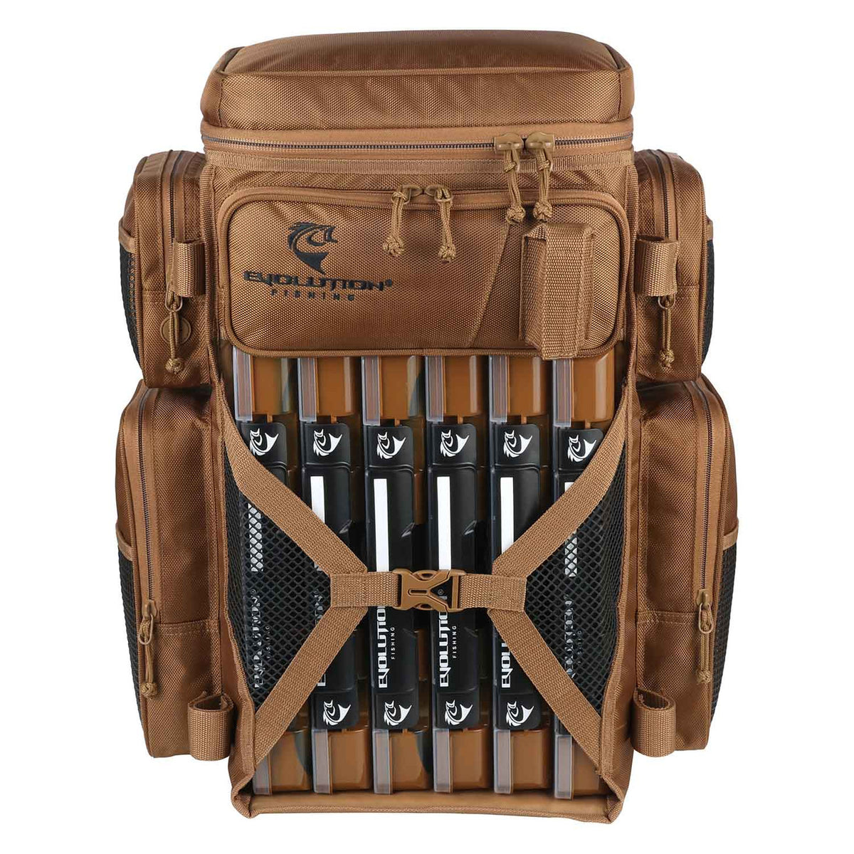 Evolution Outdoor Vertical 3700 Drift Series Tackle Backpack Front Image in Coyote