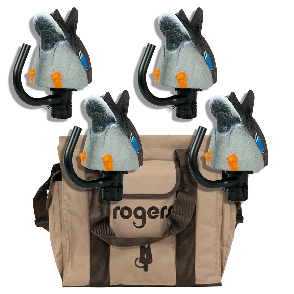 Lucky Duck Lucky Agitator 2.0 Twin Pack Mallard Drake Combo with Rogers 4 Slot Water Motion Decoy Bag.