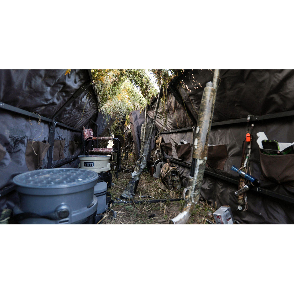 Lucky Duck 2x4 Hunting Blind Inside with Gear Image