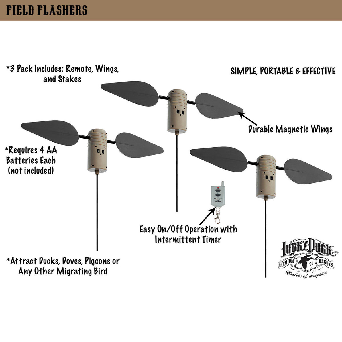Lucky Field Flashers with Remote, 3 Pack Features Image