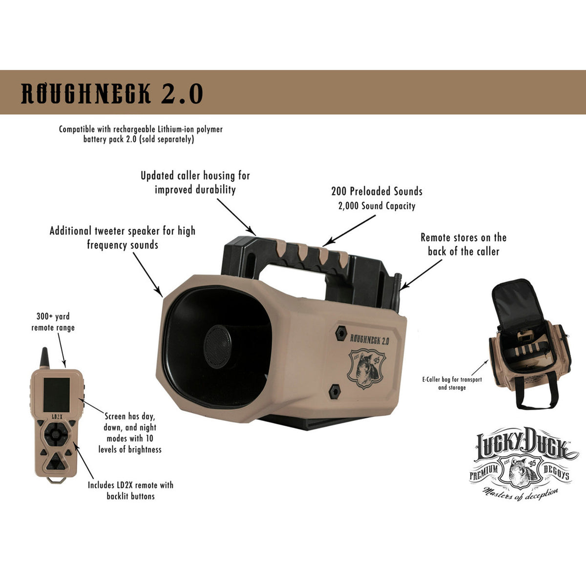 Lucky Duck Roughneck 2.0 Predator Call features chart image