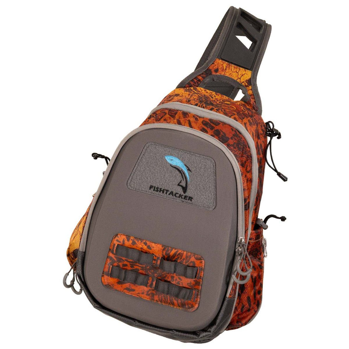 Zoomed out image of the Fishtacker Riverpath Sling Pack in Firestorm.