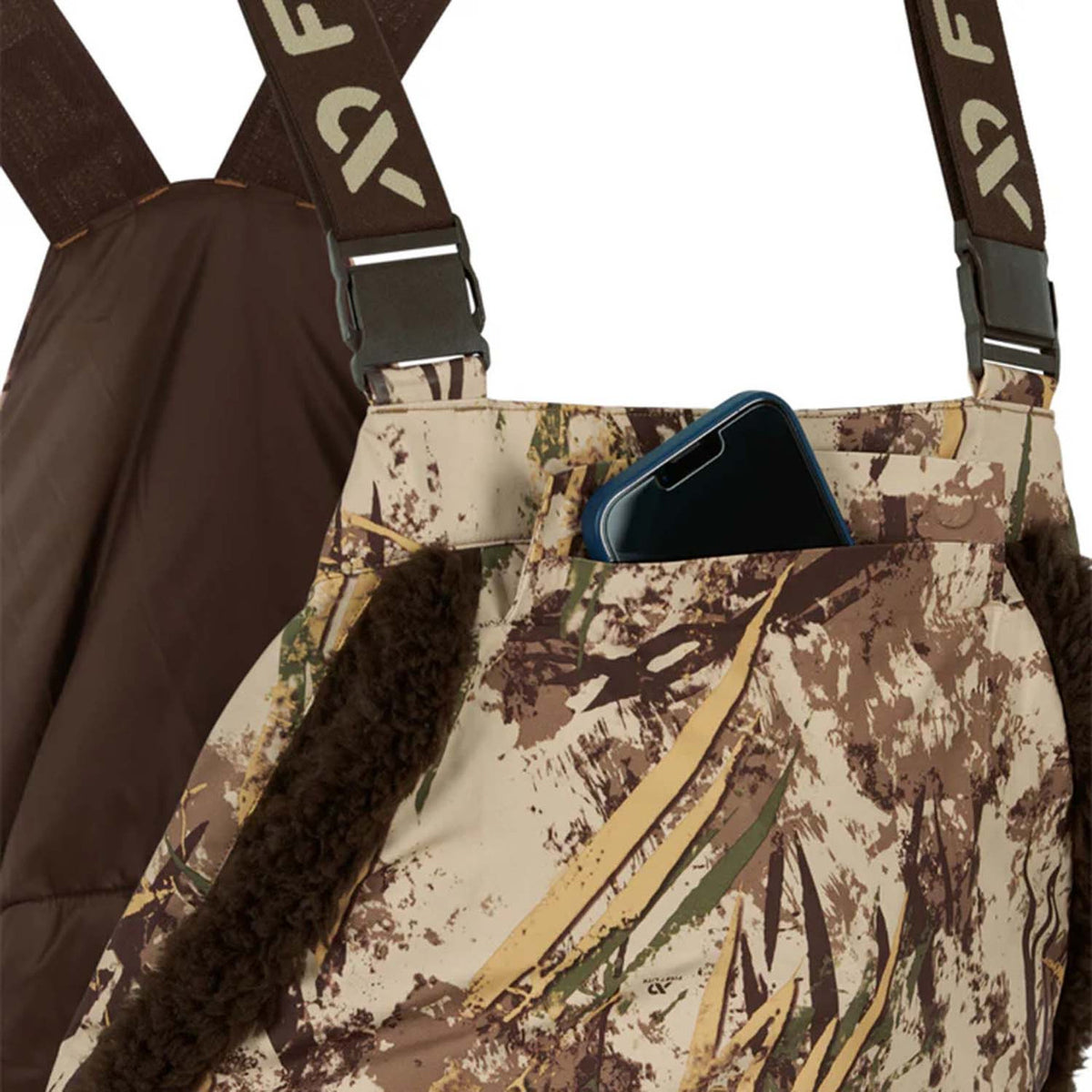 First Lite Refuge Hunting Bib Front Cell Phone Pocket