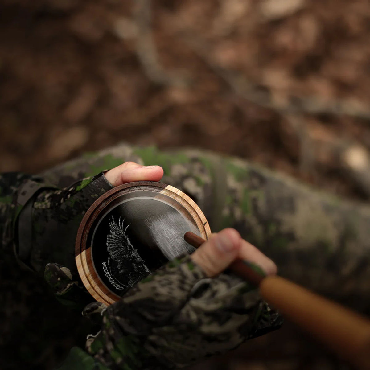 Lifestyle Image of the Power Calls Beau Brooks Signature Mockingbird Crystal Pot Call.
