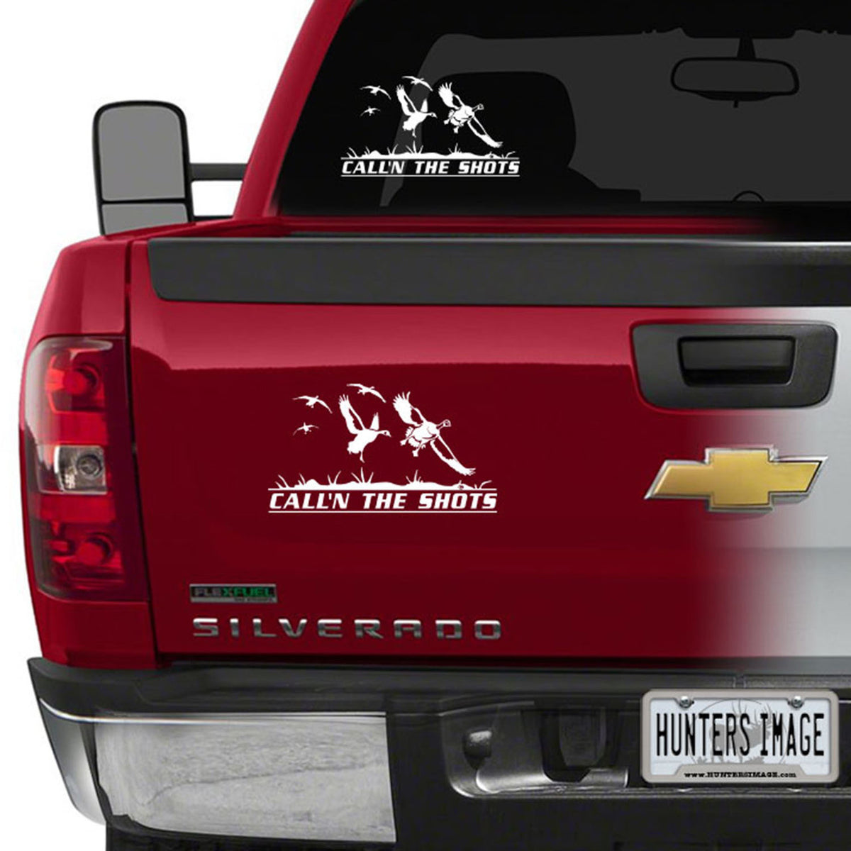 Hunters Image Call'n the Shots Waterfowl Window Decal On Truck Image