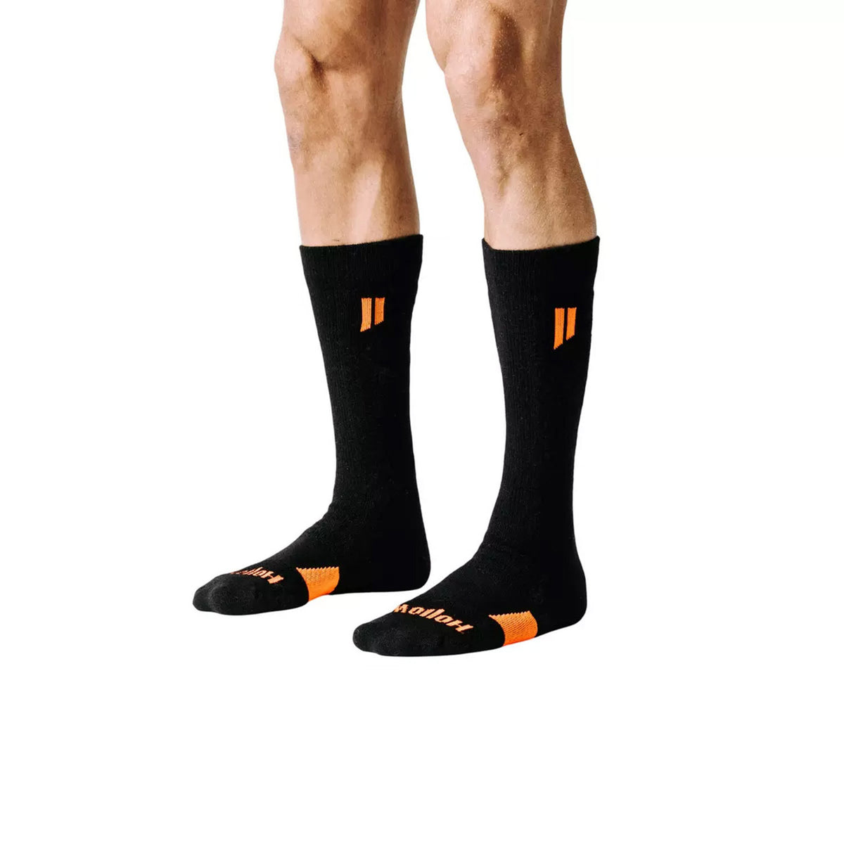 Worn image of the Hollow Alpaca Socks Hunt Over The Calf.
