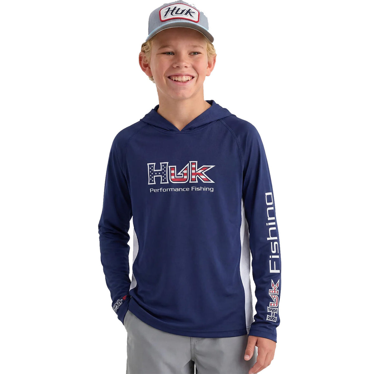 Image of the Huk Youth Pursuit Americana Fill Hoodie in Naval Academy