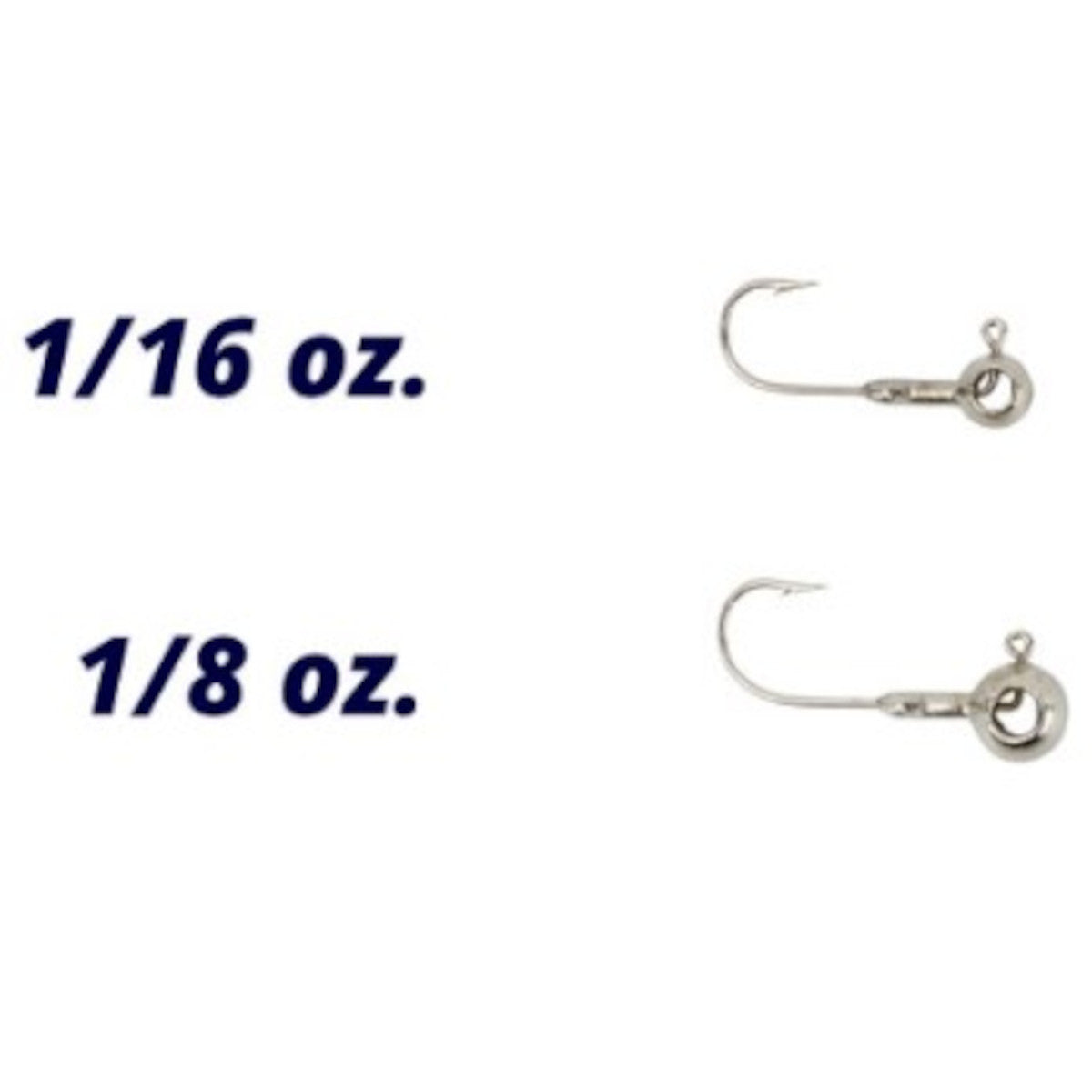 Size Image of the Crappie Magnet Eyehole Round Jig Heads.