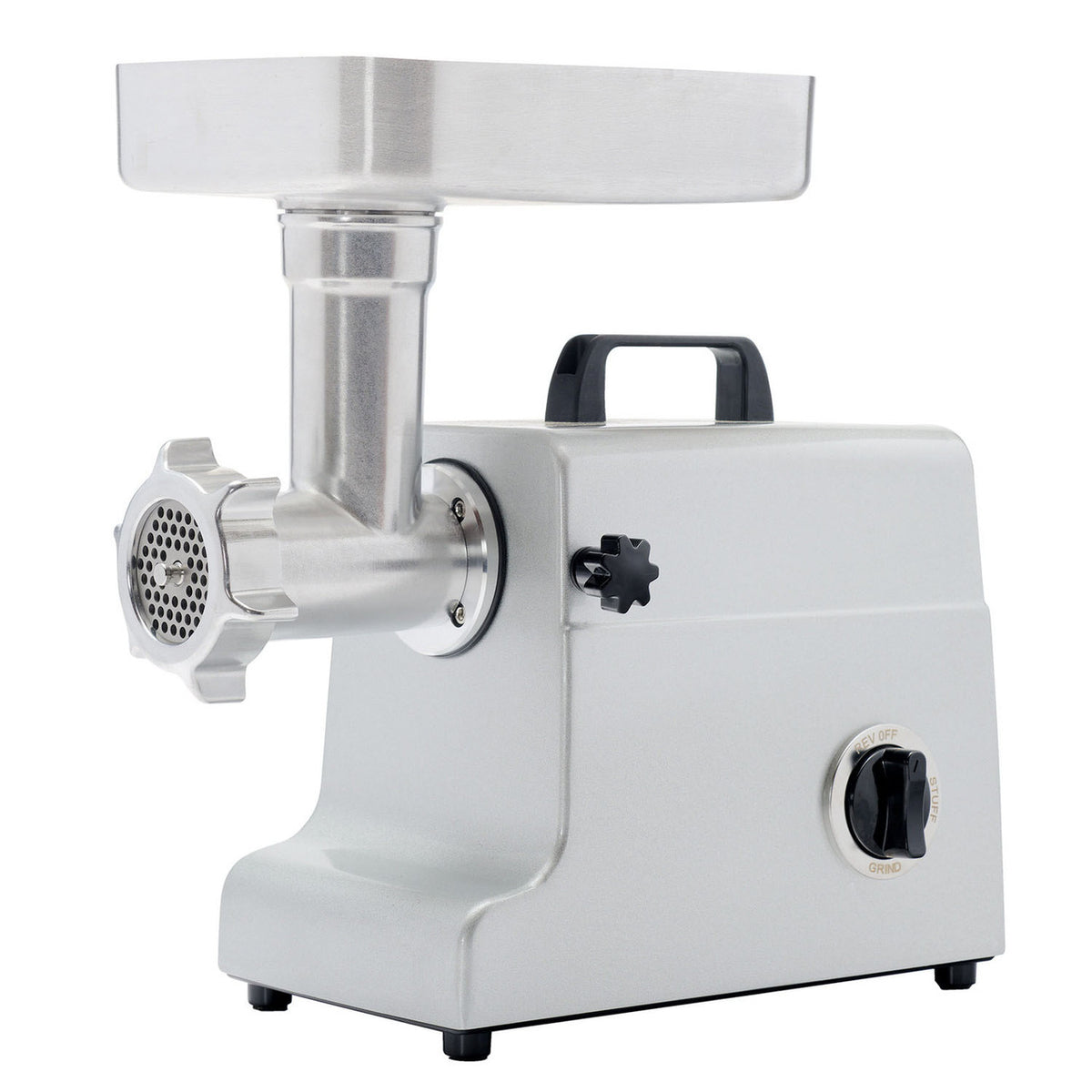 Tilted iamge of the LEM MightyBite #8 Aluminum Grinder.