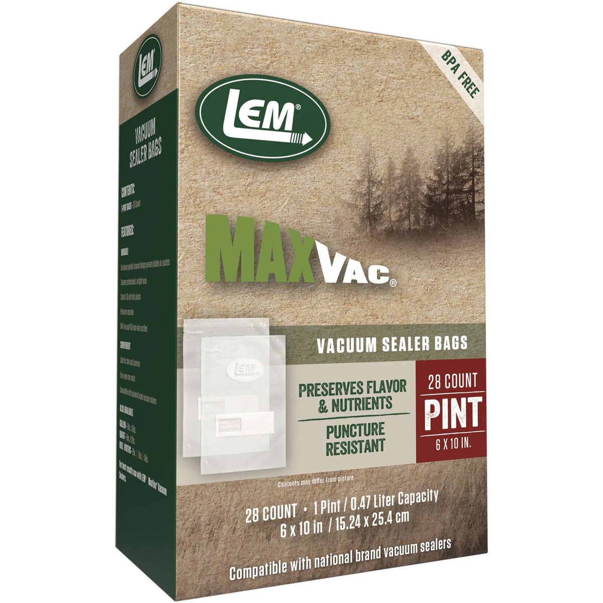 Box of the LEM MaxVac Pint Vacuum Bags 6" x 10", 28 Bags.