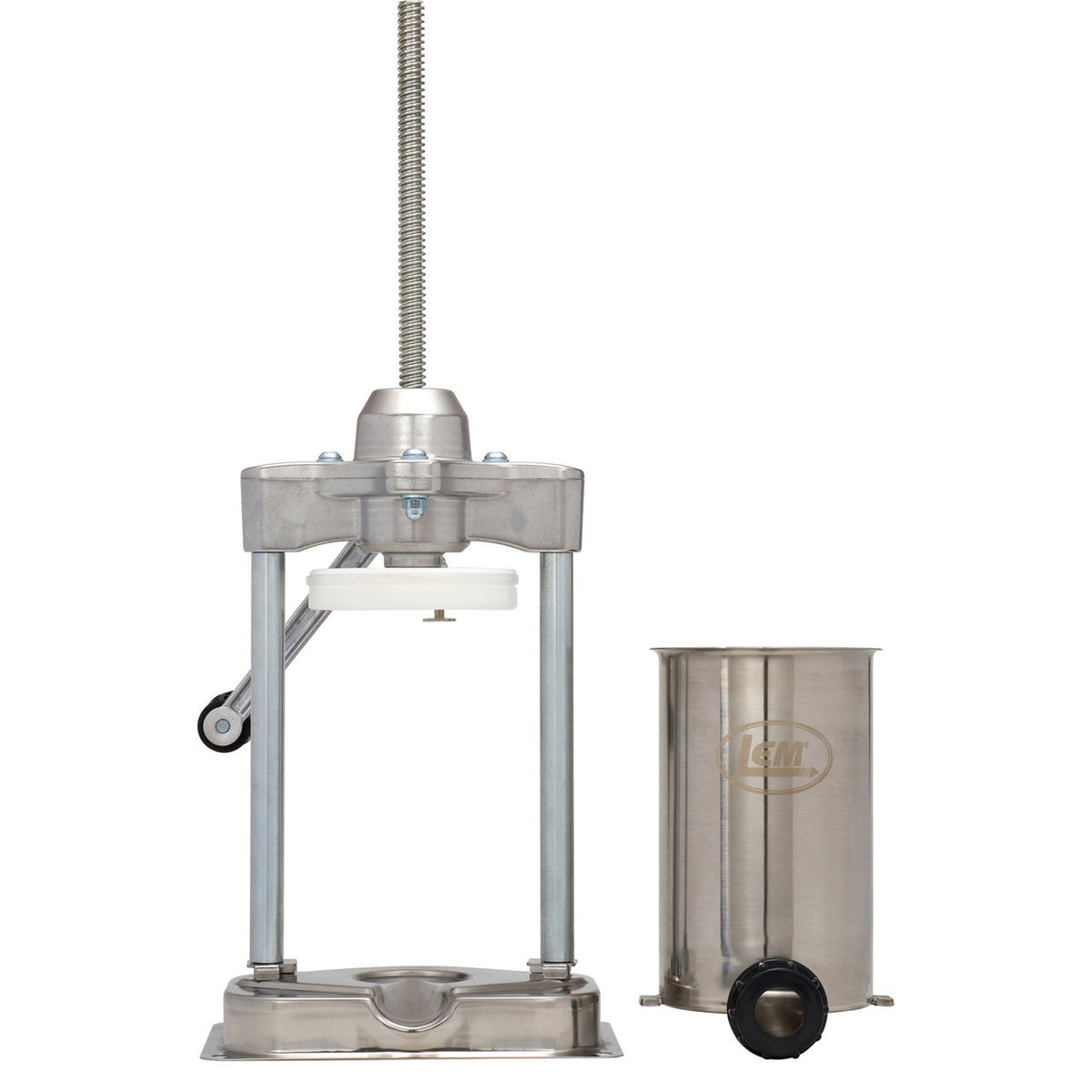 Zoomed out image of the LEM Mighty Bite 5lb Vertical Stainless Steel Stuffer with Gear Box.