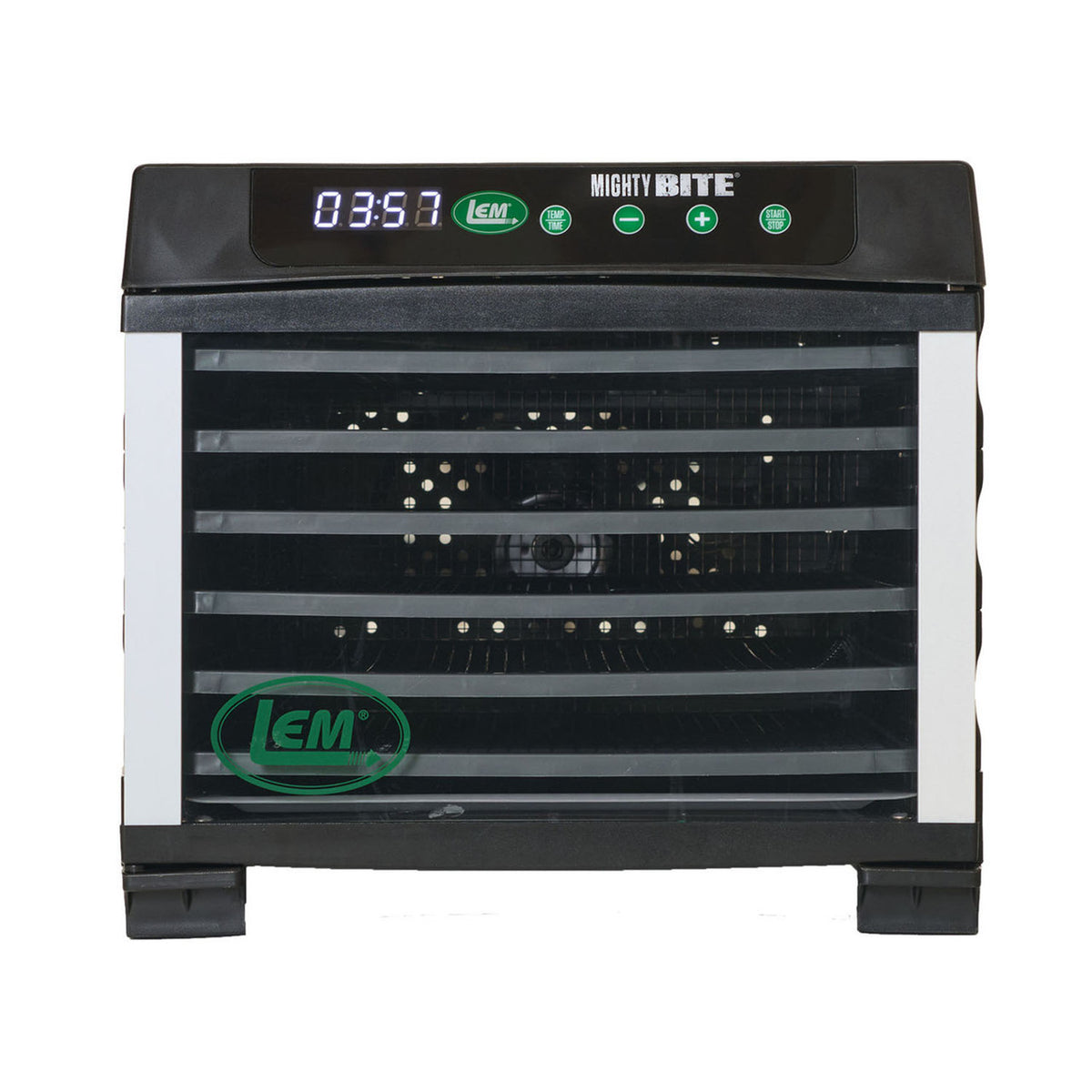 Front image of the LEM MightyBite 6-Tray Plastic Dehydrator.