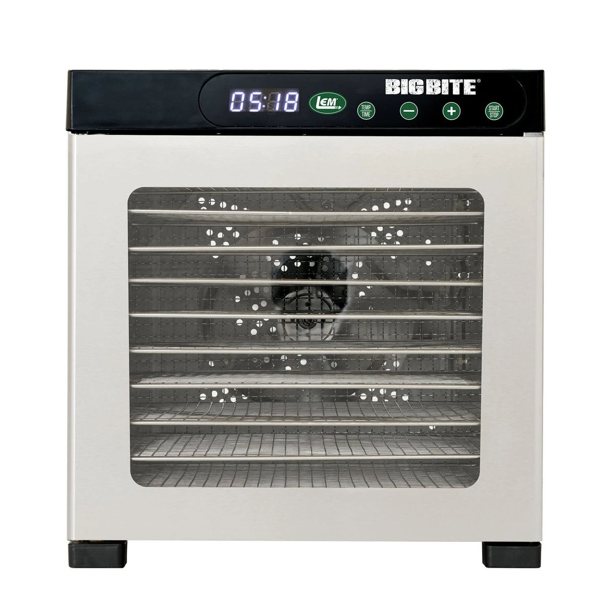 Front image of the LEM BigBite 10-Tray Stainless Steel Dehydrator..