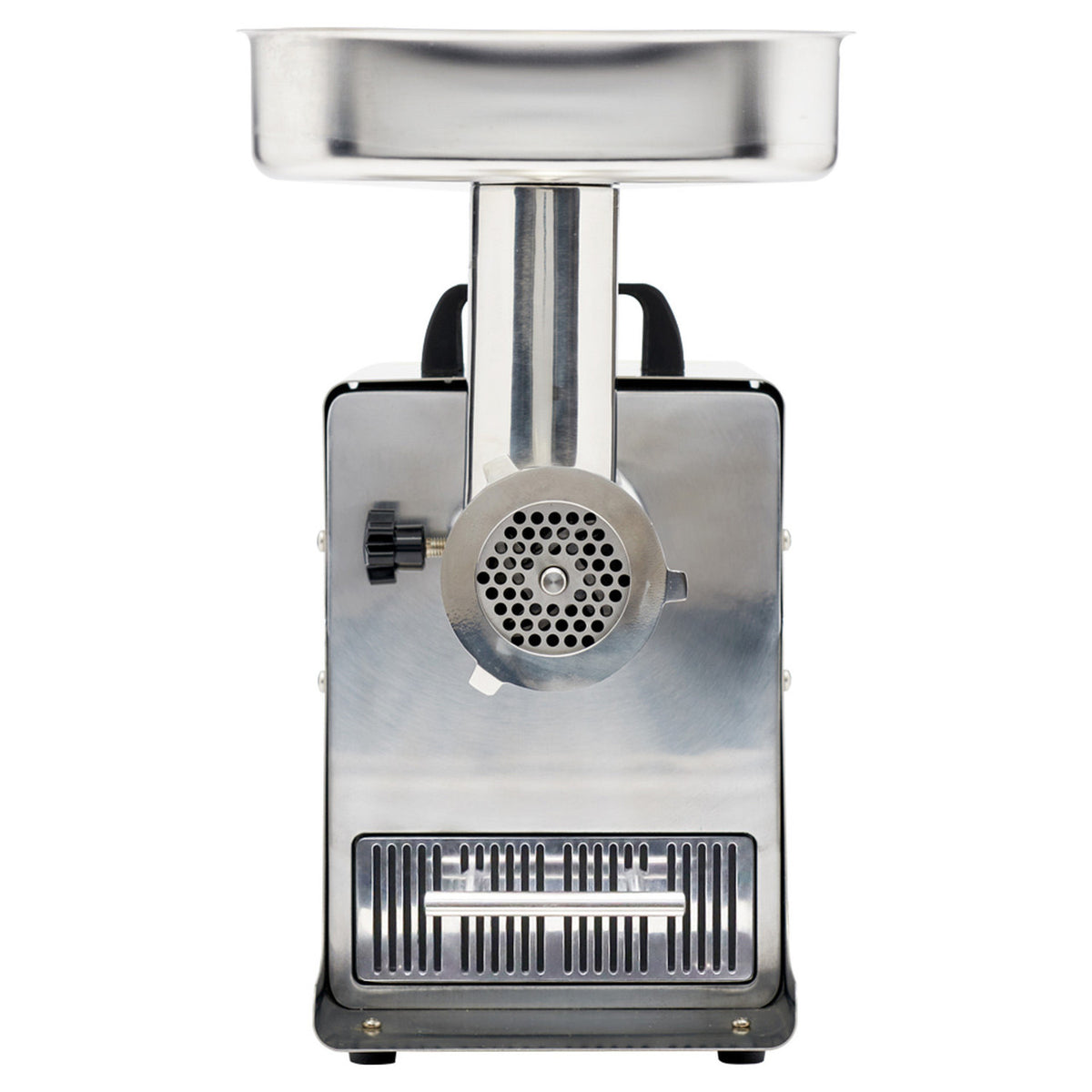 Front image of the LEM Big Bite LEM #8 .5HP Stainless Steel Electric Grinder.