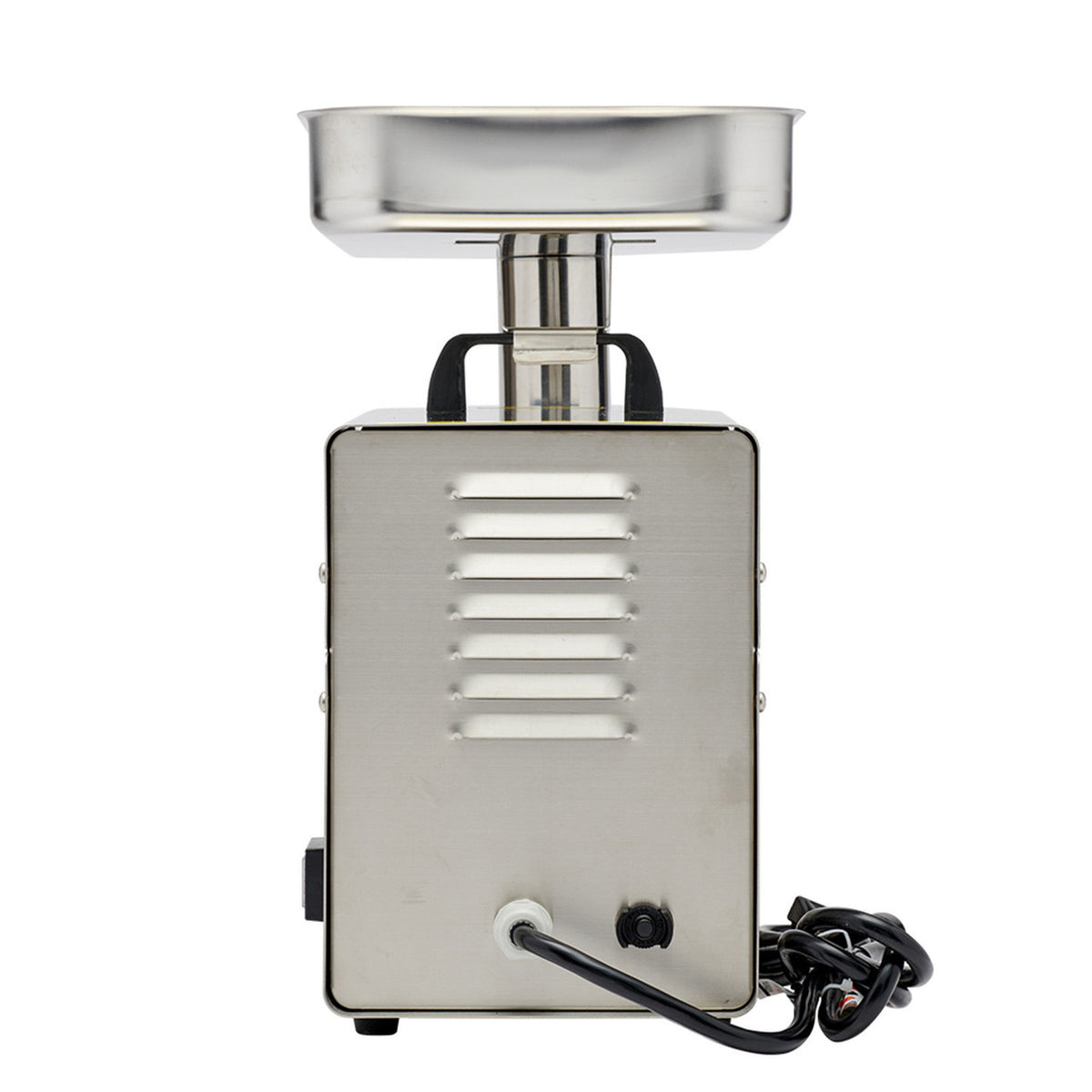 Back image of the image of the LEM Big Bite LEM #8 .5HP Stainless Steel Electric Grinder.
