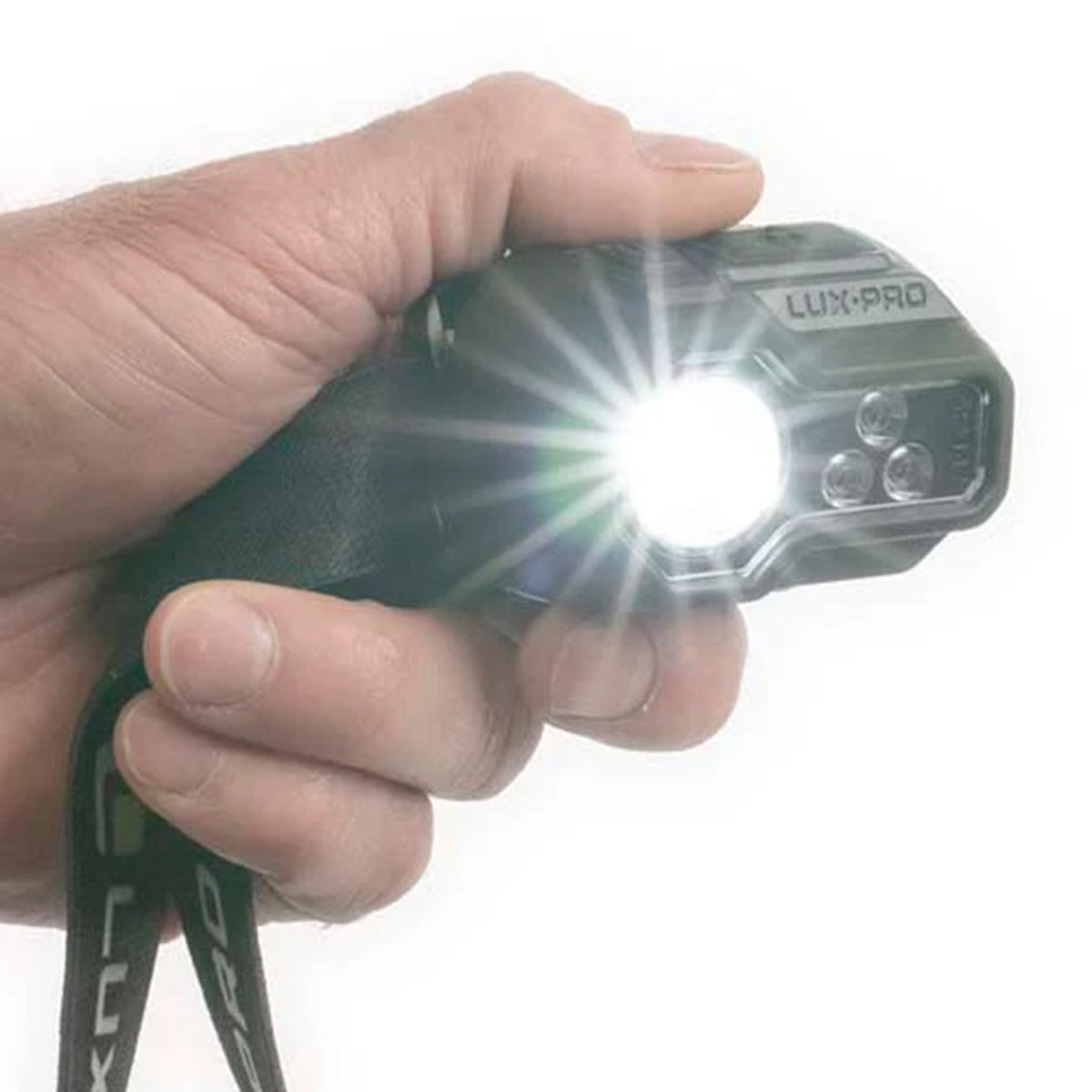 In use image of the Image of the Luxpro Ultra-Bright Multi-Color LED Headlamp.