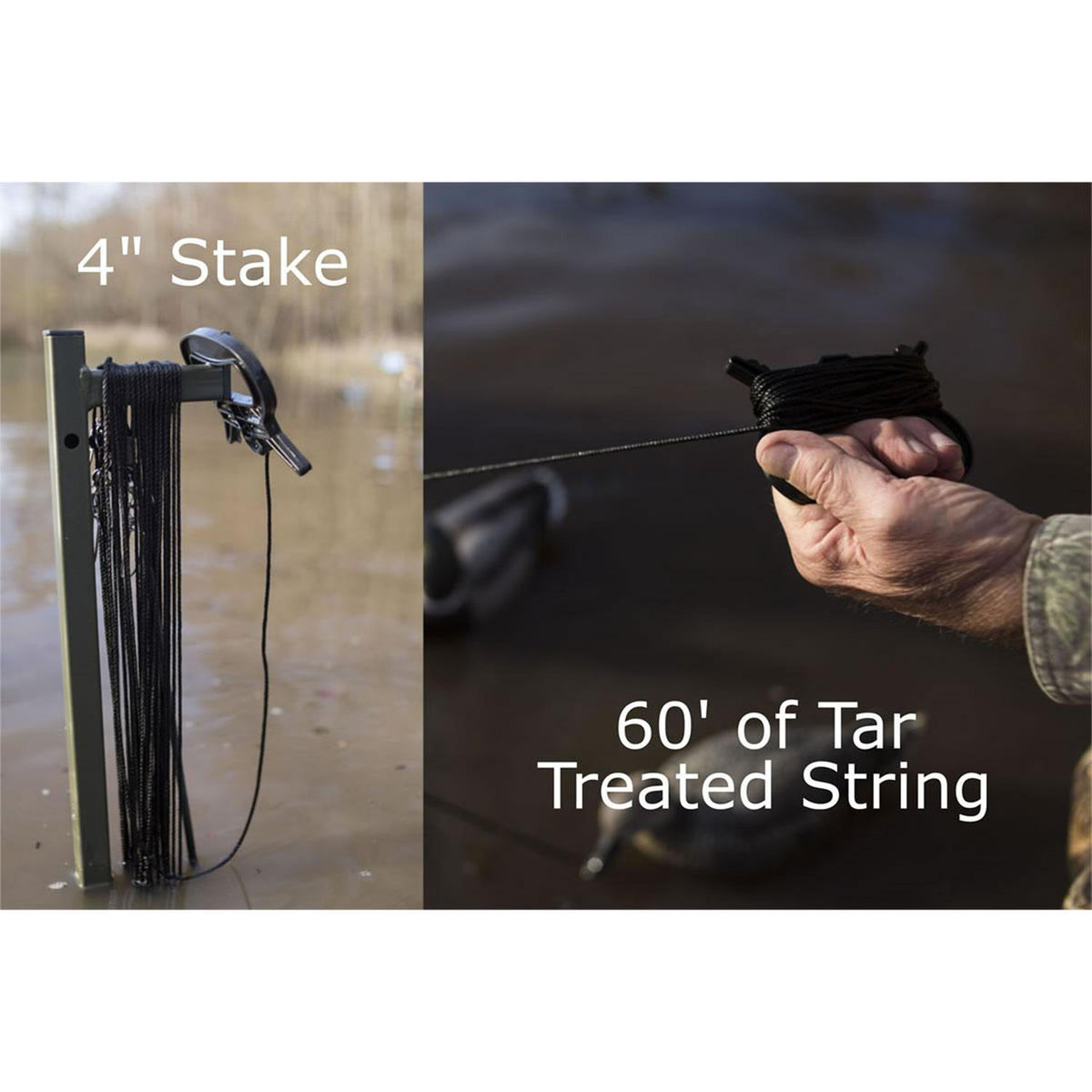 Components Image of the Mojo Outdoors Jerk a Spreader Duck Decoy String System.