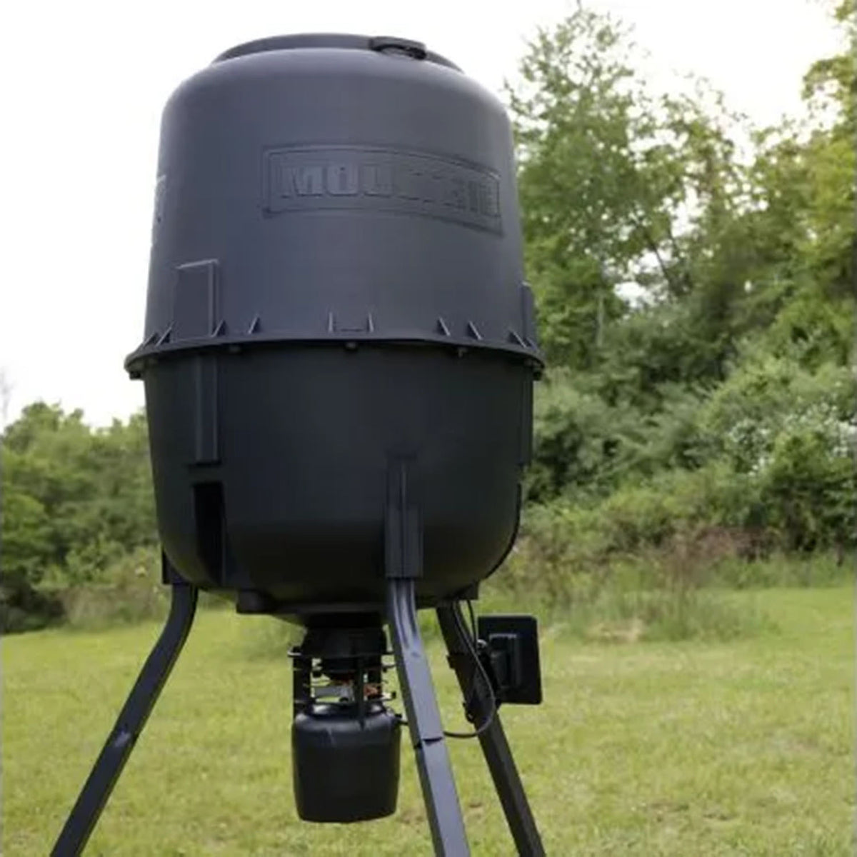 Outdoor image of the Moultrie 250 LB Deer Feeder Connected.