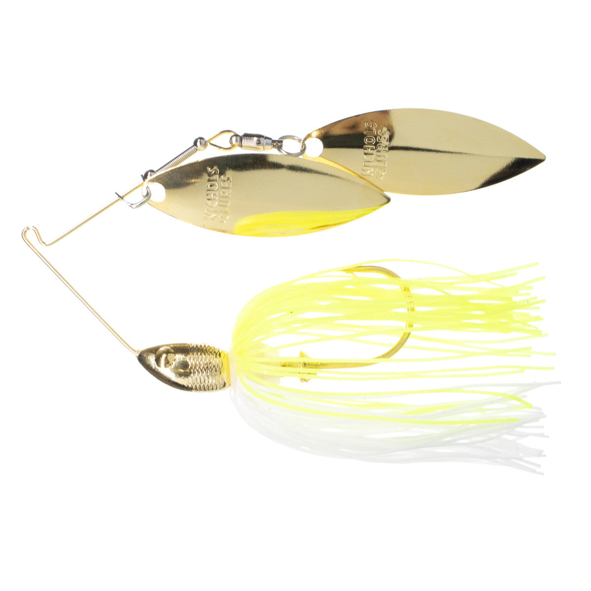 Image of the Nichols Lures Double Willow Catalyst Spinnerbait in White and Chartreuse