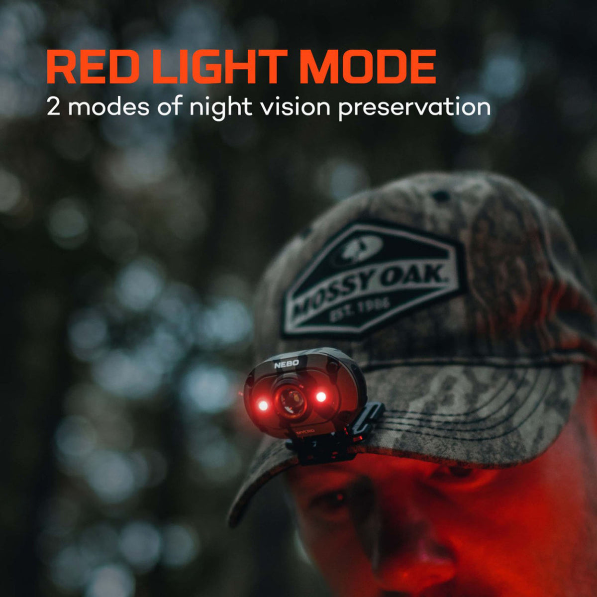 Red Light Mode Image of the Nebo Lighting Mycro 450 Headlamp.