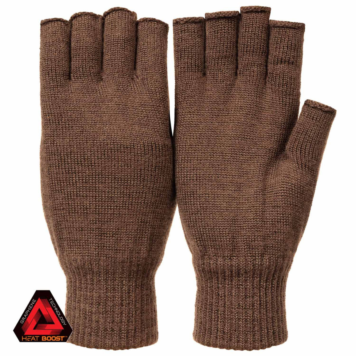 Image of the Huntworth Merino Wool Midweight Heat Boost Fingerless Gloves, Ash Brown.