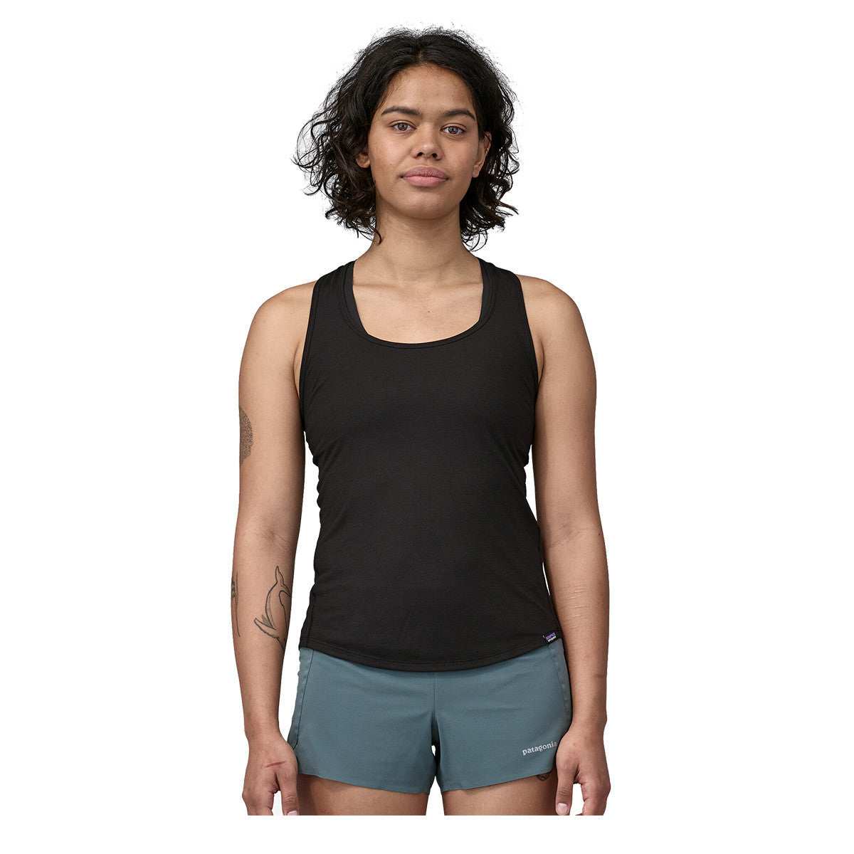 Patagonia Women's Capilene Cool Trail Tank Front Model Image in Black
