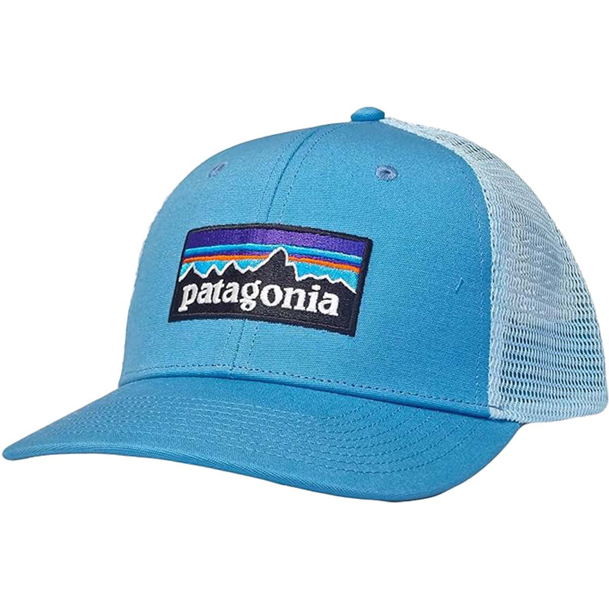 Patagonia P-6 Logo Trucker Hat Image in Lago Blue Forge Grey
