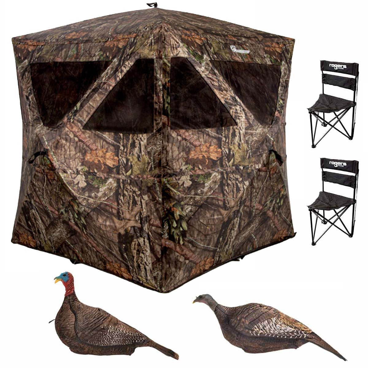 Ameristep Magnum Caretaker Hub Blind, Chairs and Decoys Turkey Hunting Bundle