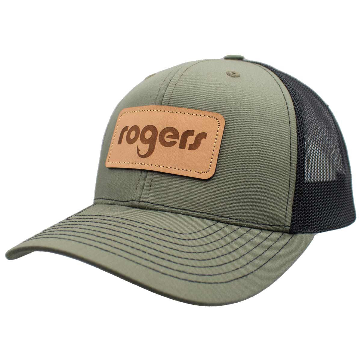 Rogers RG Leather Patch Trucker Hat image in Loden Black