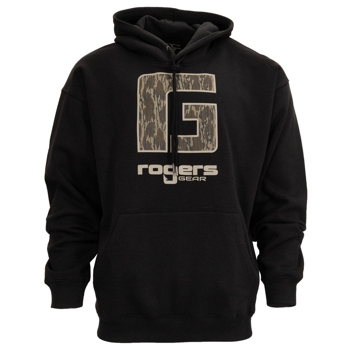 Front Image of the Rogers OG Mossy Oak Bottomland Rogers Gear Hoodie.