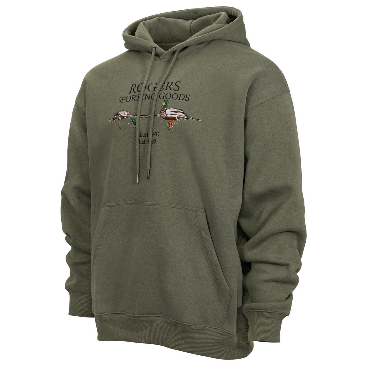 Tilted image of the Rogers Above Below Mallard Hoodie.