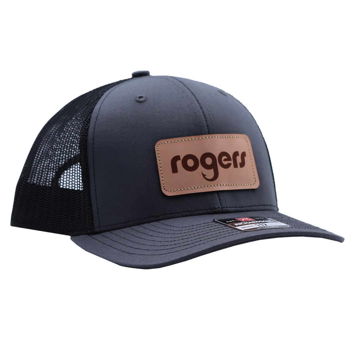 Rogers RG Leather Patch Trucker Hat image in Charcoal Black