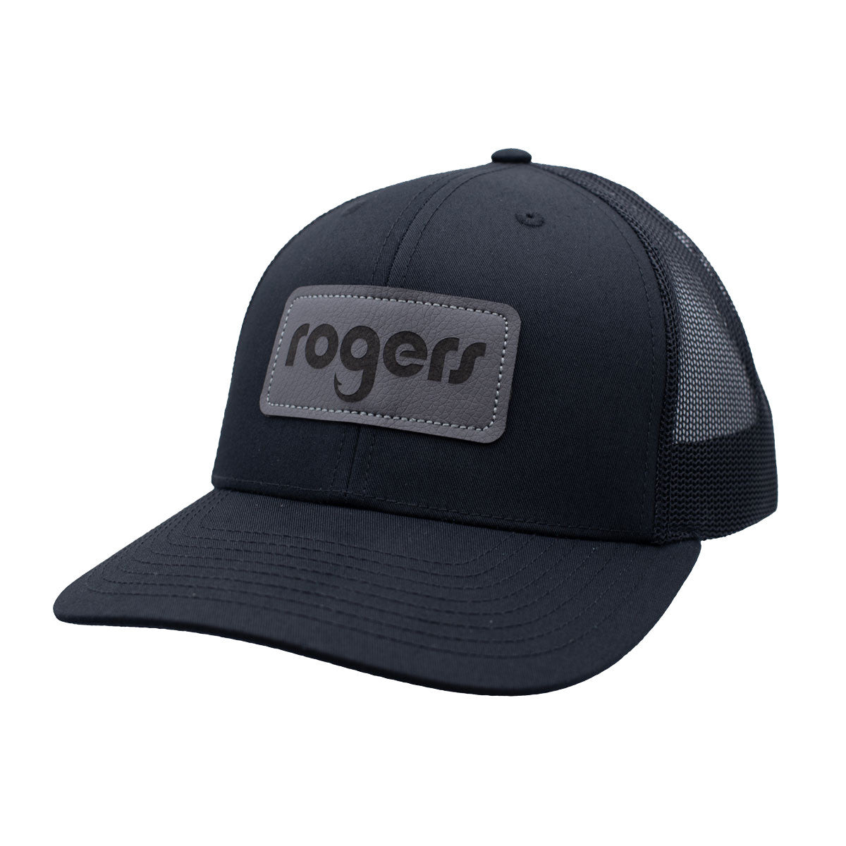image of Rogers Richardson 112 Graphite Leather Logo Patch Cap in Black.