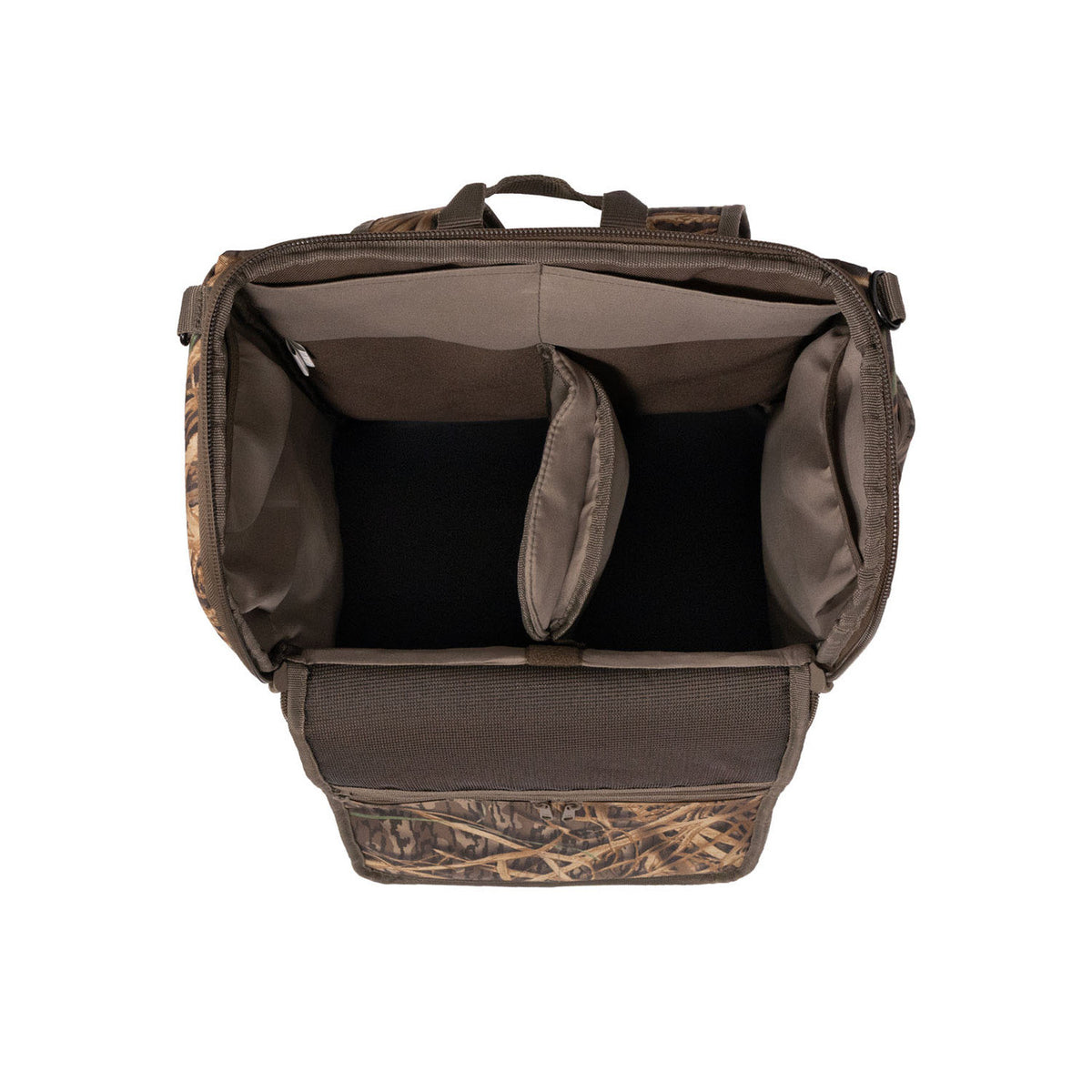 Inside image of the Elite Double Spinning Wing Backpack in Original Shadowgrass.